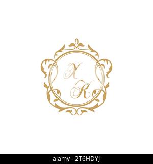 XK Wedding initial invitation with elegant ornament circle element vector graphic template Stock Vector