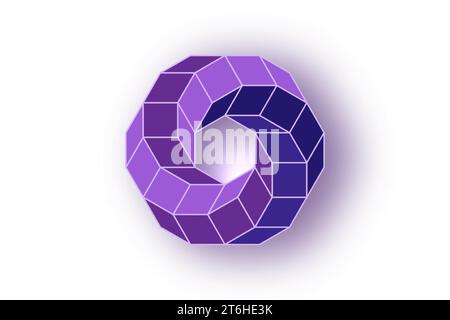 3D spiral rhomboid Shape in purple color, logo design in geometric frame style. Business abstract icon. Corporate, media, technology, vector isolated Stock Vector