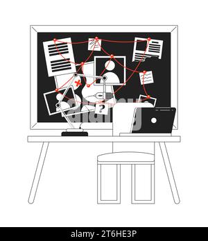 True crime podcast studio recording room black and white 2D cartoon object Stock Vector