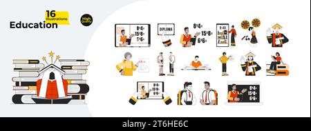 Education studying line cartoon flat illustration bundle Stock Vector