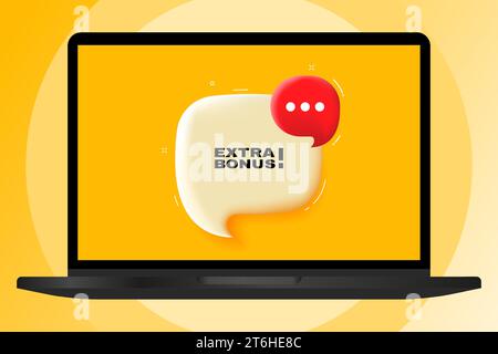 Speech bubble with text. 3d illustration. Text banner in the modern laptop. Advertising on the computer Stock Vector