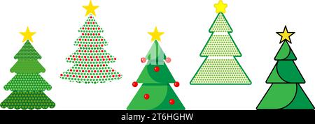 Set of Christmas tree clip art. Vector illustration Stock Vector
