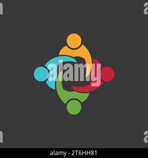 Synergistic Collaboration: A Visual Exploration of Teamwork, Unity, and Productivity in a Group of Four Professionals Stock Vector