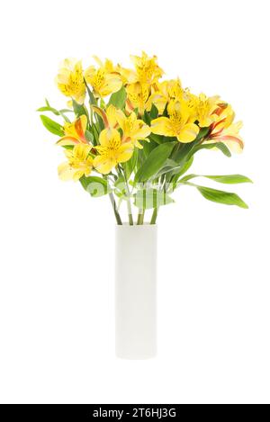 Alstroemeria flowers in a vase isolated against white Stock Photo