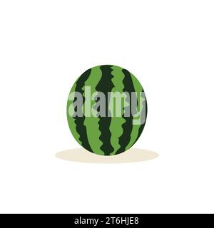 Cartoon fresh green open watermelon half, slices and triangles. Red watermelon piece with bite. Sliced cocktail water melon fruit vector set Stock Vector