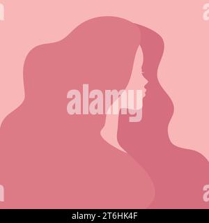 Silhouette of a woman with a long hair on pink background. Faceless woman portrait. Vector illustration Stock Vector