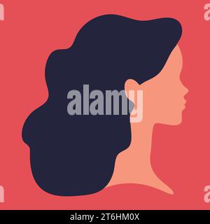 Abstract faceless woman profile on red background. Faceless woman with long hair. Vector illustration Stock Vector