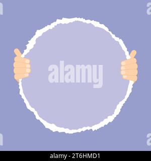 Hands holding a torn paper circle. Paper with a copy space. Vector illustration Stock Vector