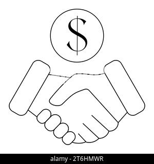 Handshake, partners, round coin with dollar sign. Business concept partnership, trust and collaboration. Vector illustration. Stock Vector