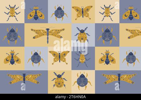magical insect with celestial elements in crescent Stock Vector