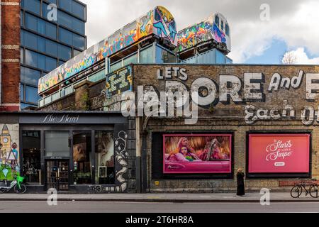 House facade, graffiti, Lets Adore, Shoerditch, East London, London, Great Britain, United Kingdom Stock Photo