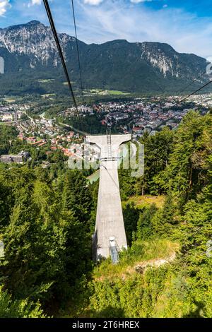 View from the gondola of the Predigstuhlbahn to Bad Reichenhall and Hochstaufen, 1771 m, Chiemgau Alps, Berchtesgaden Alps, Bavaria, Germany, Europe Stock Photo