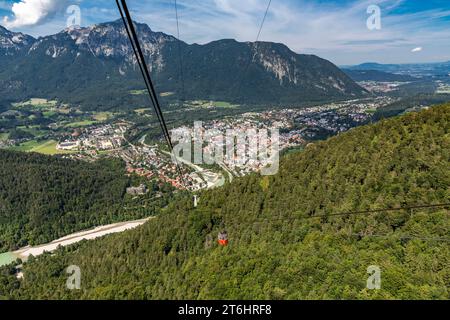 View from the gondola of the Predigstuhlbahn to Bad Reichenhall and Hochstaufen, 1771 m, Chiemgau Alps, Berchtesgaden Alps, Bavaria, Germany, Europe Stock Photo