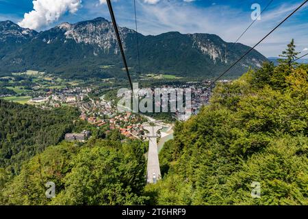 View from the gondola of the Predigstuhlbahn to Bad Reichenhall and Hochstaufen, 1771 m, Chiemgau Alps, Berchtesgaden Alps, Bavaria, Germany, Europe Stock Photo