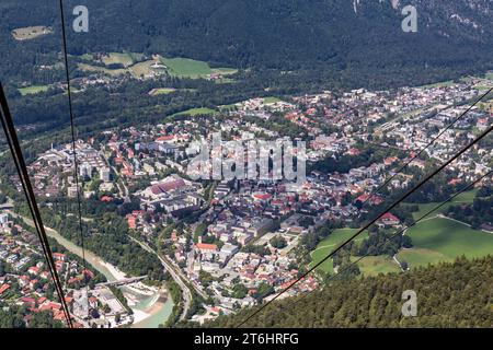 View from the gondola of the Predigstuhlbahn on Bad Reichenhall, Chiemgau Alps, Berchtesgaden Alps, Bavaria, Germany, Europe Stock Photo