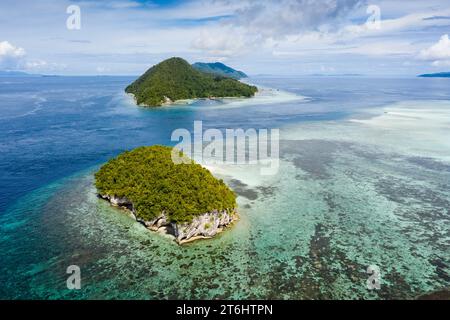 Aerial View of Cape Kri and Koh Island, Raja Ampat, West Papua, Indonesia Stock Photo