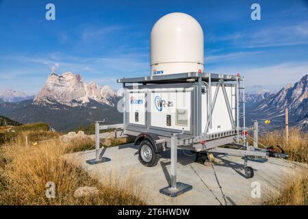 Italy, Veneto, province of Belluno, radar system for meteorology on the top of mount Rite, Dolomites Stock Photo