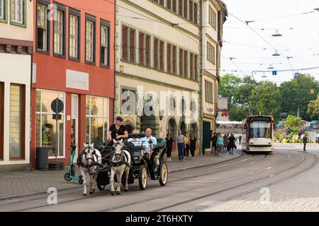 Thuringia, Erfurt, old town, market street, cab, tramway Stock Photo