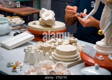 Work demonstration in Meissen porcelain factory, Meissen, Saxony, Germany, Europe Stock Photo