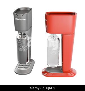 Image of modern kitchen featuring a stainless steel coffee machine and ice maker side-by-side Stock Photo