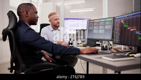 Digital Scrum Agenda Schedule And Gantt Chart Software Stock Photo