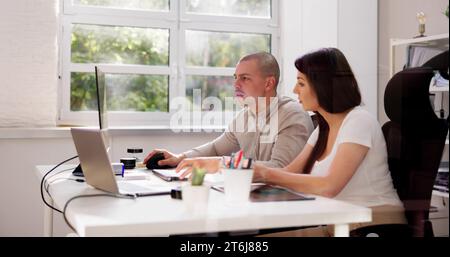 Phone Operator Center. Agent Workplace Classroom Training Stock Photo