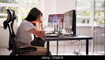 Ransomware Cyber Attack Using Malware. Security Breach Stock Photo