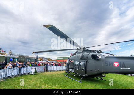 Vienna, helicopter AgustaWestland AW169M, company Leonardo at show of Austrian army Bundesheer on national holiday in front of palace Hofburg at square Heldenplatz in 01. Old Town, Austria Stock Photo