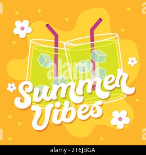 Pair of cold cocktails Summer vibes poster Vector Stock Vector