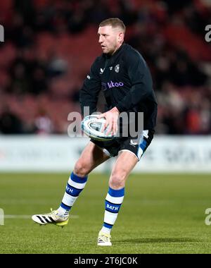 Finn Russell of Bath Rugby warming up taking spot kicks before the ...