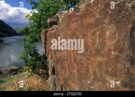 Buffalo Eddy petroglyphs, Nez Perce National Historical Park, Washington Stock Photo