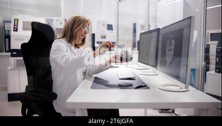 3D Software Engineer Developing Computer Engineering Designs Stock Photo