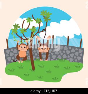 Pair of monkeys on a tree Zoo Vector Stock Vector