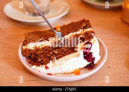 Homemade carrot cake with cream cheese frosting Stock Photo