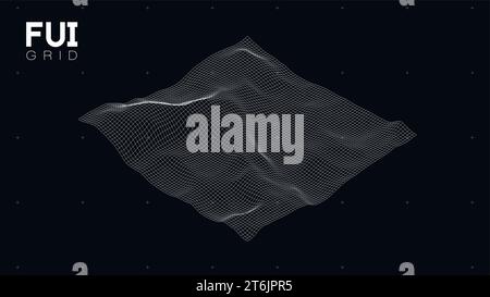FUI GUI 3D Vector Landscape Scan Grid. Abstract futuristic background. Sci-Fi Hi-Tech design Stock Vector