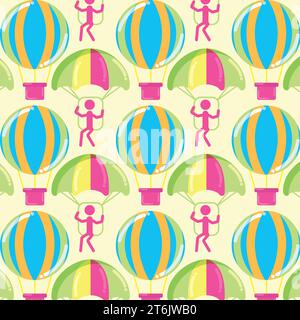 Seamless pattern background with parachutes and air balloons icons Vector Stock Vector