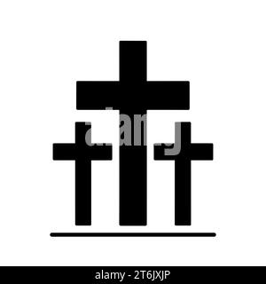 Calvary icon. Black icon of three Christian crosses on a white background. Calvary symbol. Vector illustration. Stock Vector