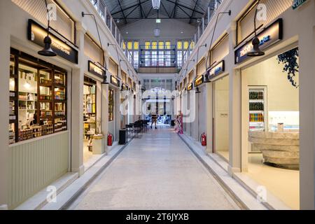 Thessaloniki, Greece - September 22, 2023 : View of various indoor shops at the popular Modiano Agora Market in Thessaloniki Greece Stock Photo