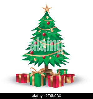 Christmas tree with gifts on a white background. vector illustrator Stock Vector
