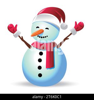 Snowman with red scarf and gloves isolated on white background. Vector illustration. Stock Vector