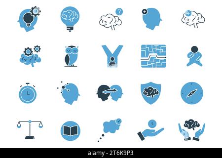 critical thinking icon set. critical, thinking, idea, think, brain, question, mindset, owl, etc. solid icon style. Simple vector design editable Stock Vector