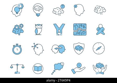critical thinking icon set. critical, thinking, idea, think, brain, question, mindset, owl, etc. flat line icon style. Simple vector design editable Stock Vector