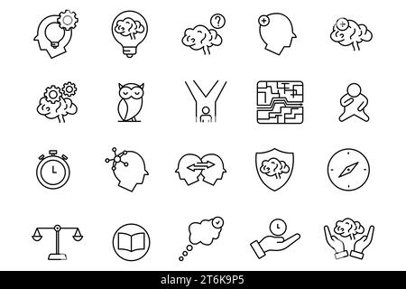 critical thinking icon set. critical, thinking, idea, think, brain, question, mindset, owl, etc. line icon style. Simple vector design editable Stock Vector