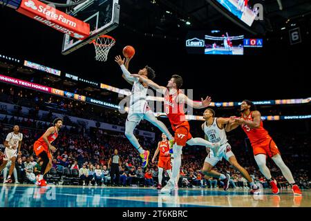 November 10, 2023: South Carolina Gamecocks guard Jacobi Wright (1) shoots against Virginia Tech Hokies guard Hunter Cattoor (0) during the first half of the ''He Gets Us'' Hall of Fame Series 2023 matchup at Spectrum Center in Charlotte, NC. (Scott Kinser/CSM) Stock Photo