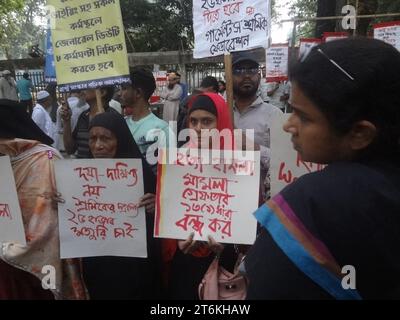 November 11, 2023, Dhaka, Bangladesh: Activists and garment workers protests demanded an increase in wages in front of the National Press Club in Dhaka. (Credit Image: © MD Mehedi Hasan/ZUMA Press Wire) EDITORIAL USAGE ONLY! Not for Commercial USAGE! Stock Photo