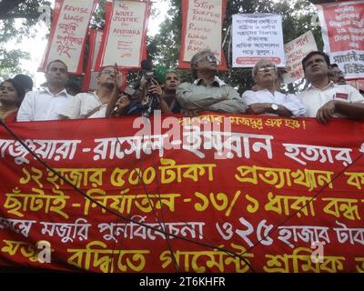 November 11, 2023, Dhaka, Bangladesh: Activists and garment workers protests demanded an increase in wages in front of the National Press Club in Dhaka. (Credit Image: © MD Mehedi Hasan/ZUMA Press Wire) EDITORIAL USAGE ONLY! Not for Commercial USAGE! Stock Photo