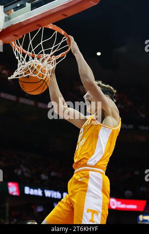 November 10, 2023: Tennessee Volunteers forward Cade Phillips (12) dunks the ball during the NCAA basketball game between the Tennessee Volunteers and the Wisconsin Badgers at the Kohl Center in Madison, WI. Darren Lee/CSM Stock Photo