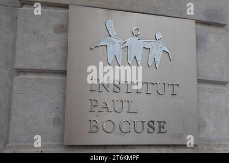 lyon , France - 11 07 2023 : institut paul bocuse logo brand and text sign on wall entrance french institute Stock Photo