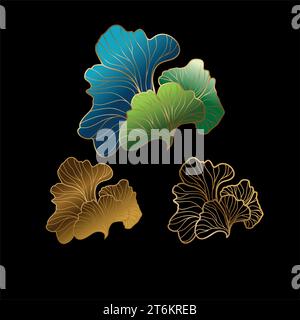 Illustration of golden ginko leaves in luxury way. Sophisticated leaves in vector Stock Vector