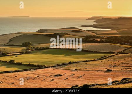 View from Swyre Head in Dorset looking towards Kimmeridge on Jurassic coast of Dorset Stock Photo